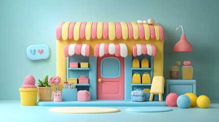 Multichannel online store dashboard, 3D cartoon rendering with interactive app elements