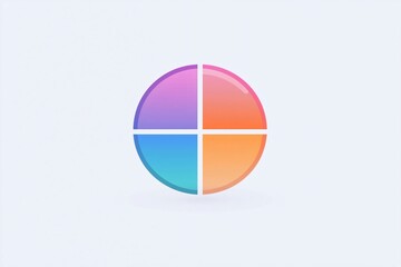 Fototapeta premium Minimalist pie chart icon dividing a circle in four colored parts, useful to show data and statistics