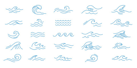Collection of Minimalist Wave Illustrations with Editable Stroke