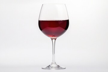 A glass of red wine on a plain background, highlighting its color and elegance.