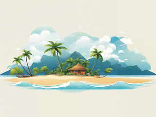 Obraz premium Generated cartoon conceptual illustration of a small island, coast, beach, and the open sea ocean.