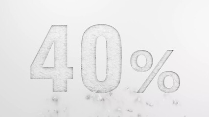 Discount 10% to 90% off sale animation. 40% off number revealing by breaking wall. Animation for flash sale, big deal, cyber week, super sale, advertising and discount promotion offer.