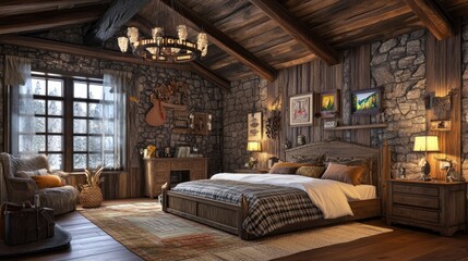 Cozy Rustic Cabin Bedroom Interior Design