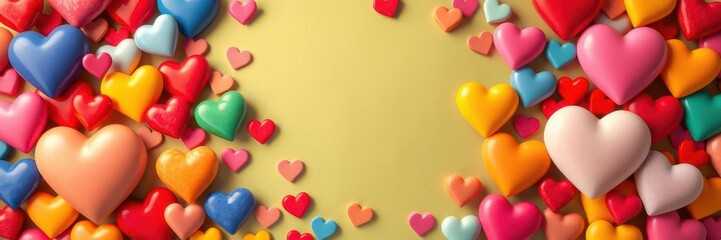 Fototapeta premium A vibrant and colorful background filled with various sizes of hearts, love