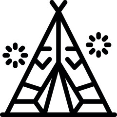 Line art icon of a traditional native american teepee decorated for a festival, symbolizing cultural heritage and celebration © ylivdesign