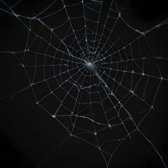 Obraz premium Spider web on a black background, highlighting intricate and delicate natural details, ideal for Halloween. Generative AI