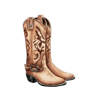 Cowboy  boot  Watercolor painting 