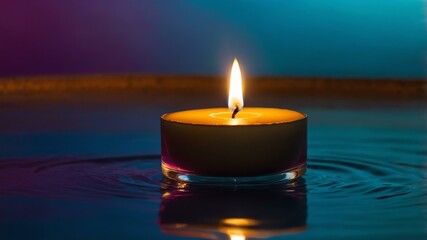 sandalwood tealight candle floating on water with gradient and bright background