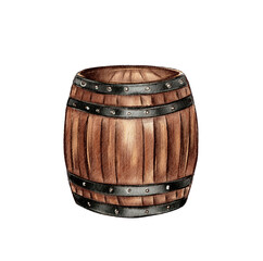 Watercolor wooden barrel Watercolor painting 