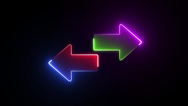 Glowing neon Abstract double arrow icon with left and right side animation background video.