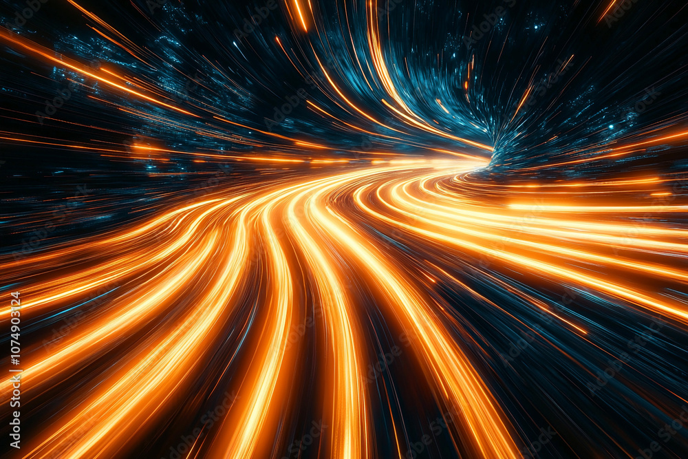 Poster colorful light trails create a dynamic visual effect in space