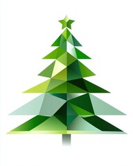 Fototapeta premium Abstract Geometric Green Tree Design with Star Topper for Holiday and Seasonal Themes, Perfect for Celebrating Winter Festivities in Modern Style