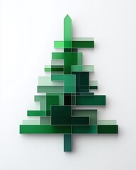 Abstract Representation of a Green Tree with Geometric Shapes and Layers for Modern Art and Design Inspiration