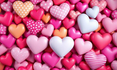 Obraz premium Colorful collection of heart shapes in various sizes and patterns, creating vibrant and cheerful atmosphere. Perfect for expressing love and affection