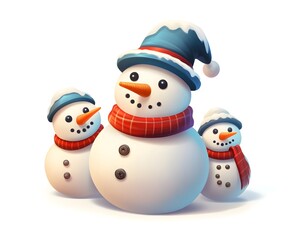 Cheerful snowmen adorned with festive hats and scarves, evoking the joy of winter and holiday celebrations. Perfect for seasonal decorations and winter-themed events.