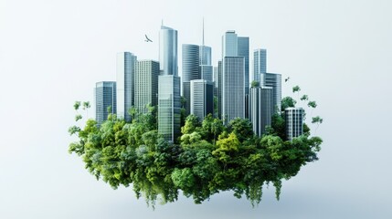Fototapeta premium Carbon neutral forest city, nature and tech harmony, 3D illustration 