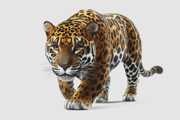 Obraz premium Beautiful and Striking of an Exotic Jaguar Animal in Realistic Details, Isolated on White Background for Use in Nature and Wildlife Projects