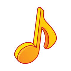 Vector Single Cartoon Golden Musical Eighth Note Icon on a isolated white background