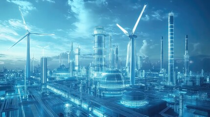 Clean energy innovation lab, futuristic design, 3D illustration 