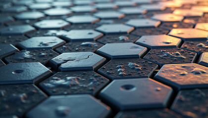 Blue Hexagonal Tile Pattern with Textured Surface