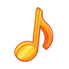Vector Single Cartoon Golden Musical Eighth Note Icon on a isolated white background