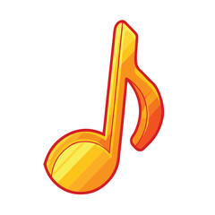 Vector Single Cartoon Golden Musical Eighth Note Icon on a isolated white background