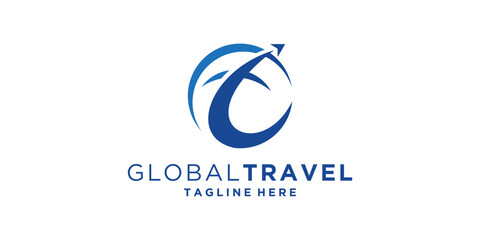 logo design combination of global and airplane, travel, technology, logo design vector, symbol, icon, idea, creative.