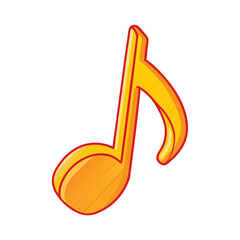 Vector Single Cartoon Golden Musical Eighth Note Icon on a isolated white background
