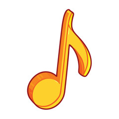Vector Single Cartoon Golden Musical Eighth Note Icon on a isolated white background