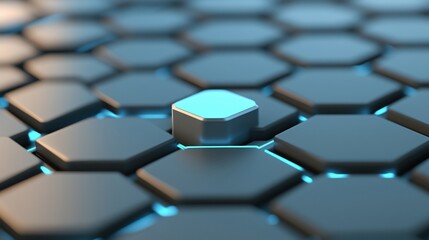 Obraz premium Close-up of a hexagonal grid with a standout shape, representing innovation and futuristic design in technology.