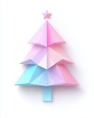 Obraz premium Elegant and Colorful Paper Tree Design in Soft Pink and Blue Tones with a Star Topper for Festive Seasonal Celebrations and Modern Decor Inspirations