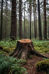 cut tree trunk in a forest