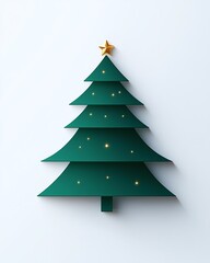 Fototapeta premium Elegant Green Christmas Tree with Star Decoration against White Background, Featuring Simple Design and Twinkling Lights for Holiday Spirit and Festive Decor