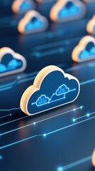 Digital cloud computing concept with connected clouds and data flow, illustrating the modern tech landscape and virtual services.