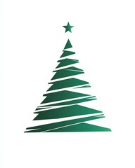 Obraz premium Elegant Minimalist Green Tree Illustration Perfect for Holiday Decor, Greeting Cards, and Seasonal Promotions, Featuring a Simple Star on Top