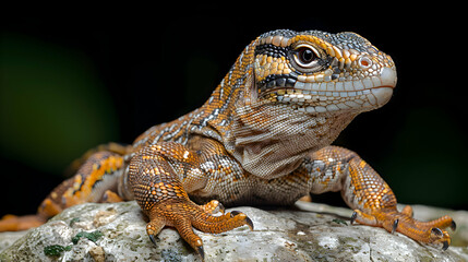 Obraz premium Amazon Tegu Lizard basking on a rock, its scales and body texture highlighted