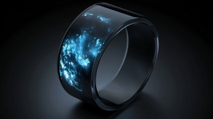 Black titanium ring with glowing blue nebula, a cosmic masterpiece for astronomy enthusiasts and jewelry lovers