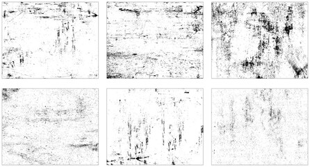 Grunge background. Abstract textured effect. Collection of six grunge texture. Set of grunge background black and white. Vector illustration.