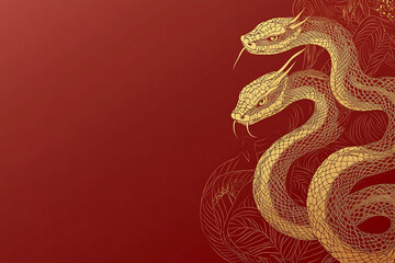 Obraz premium Red background with gold serpents