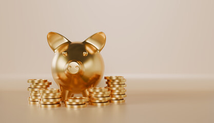 Golden piggy with coins stacking for saving and profit investment concept © Sloek Prey