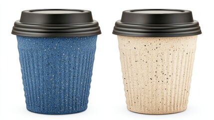 Two coffee cups with lids, your perfect takeaway beverage for a quick caffeine fix on the go