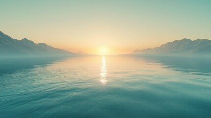 Beach scene, smooth sand, peaceful coastal view with pastel sky and dawn light