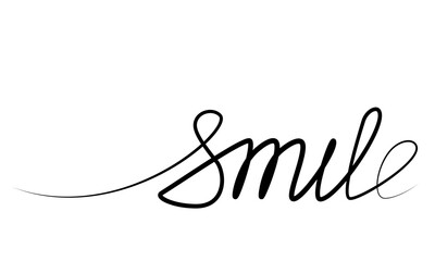 Continuous drawing of the word smile in one line. vector