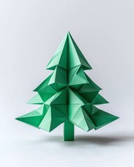 Obraz premium Intricate Green Origami Tree with Detailed Folding, Aesthetic Paper Art Design for Unique Decor and Creative Inspiration