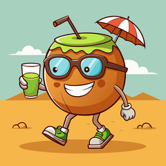 cartoon character with umbrella and beach