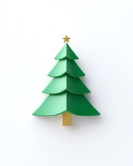 Fototapeta premium Minimalist Green Christmas Tree Design with Star Topper on White Background Perfect for Seasonal Celebrations, Decor, and Branding Needs