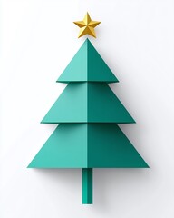 Obraz premium Minimalist Paper Christmas Tree with Star Topper on White Background, Perfect for Holiday Decorations and Festive Design Concepts