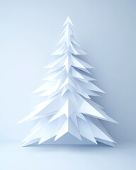 Obraz premium Minimalist Paper Tree Sculpture in Soft White Background for Elegant Holiday Decor and Modern Aesthetic Environments