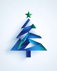 Obraz premium Modern Abstract Christmas Tree Design Featuring Geometric Shapes in Shades of Blue and Green with a Five-Point Star on Top for Festive Celebrations and Seasonal Decor