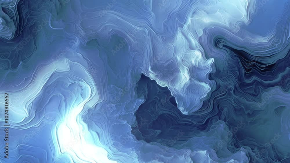 Fototapete Digital animation in shades of blue using smooth, layered waves and soft lines to create a sense of depth and movement